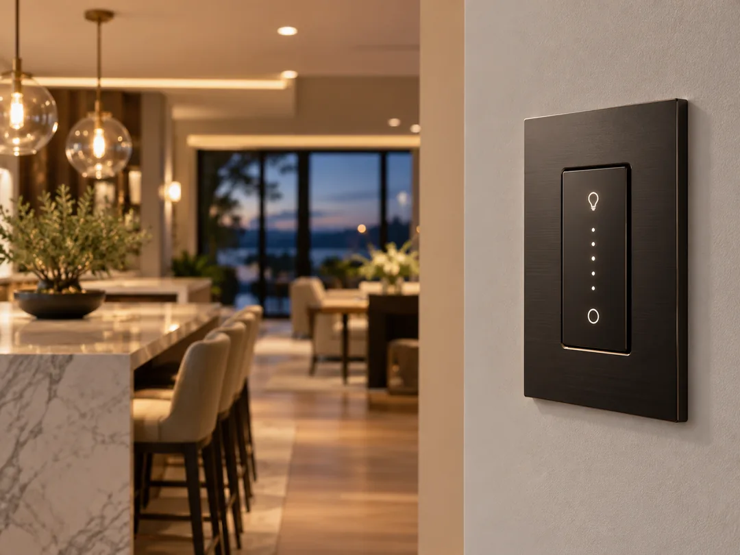 Stylish smart dimmer controlling lighting in a modern home